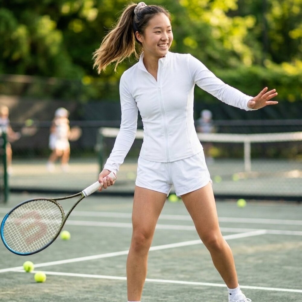 TnAction Women's White Full Zip Athletic Jacket M Lightweight Polyester